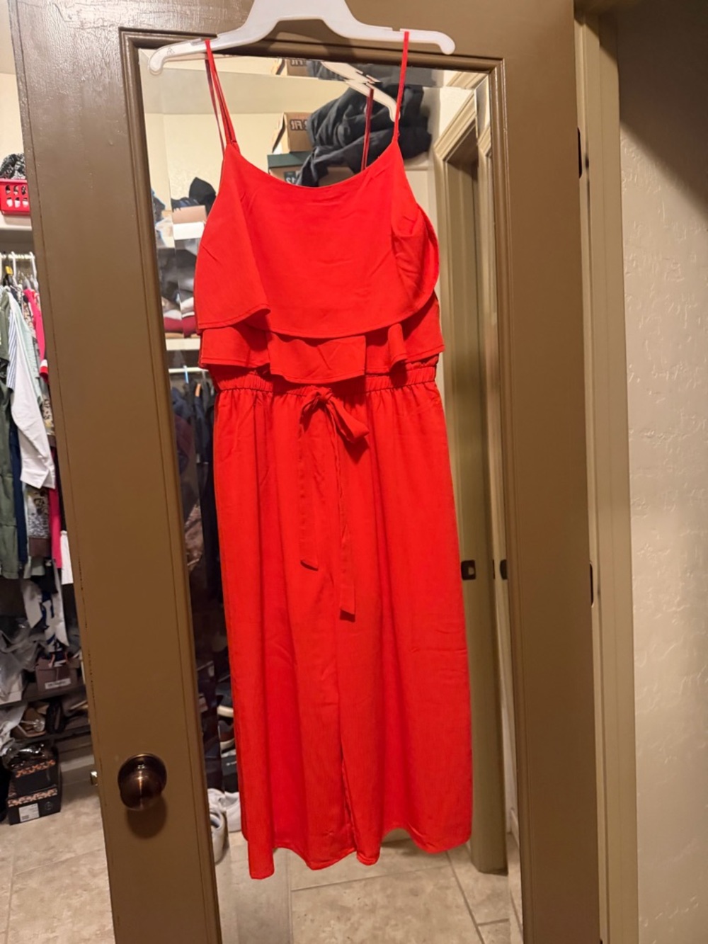 Red Sleeveless Ruffle Jumpsuit